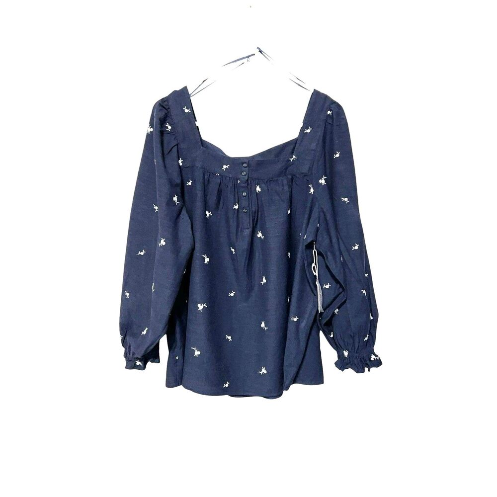LC Lauren Conrad Navy Embroidered Peasant Blouse XL Cottagecore Boho Top